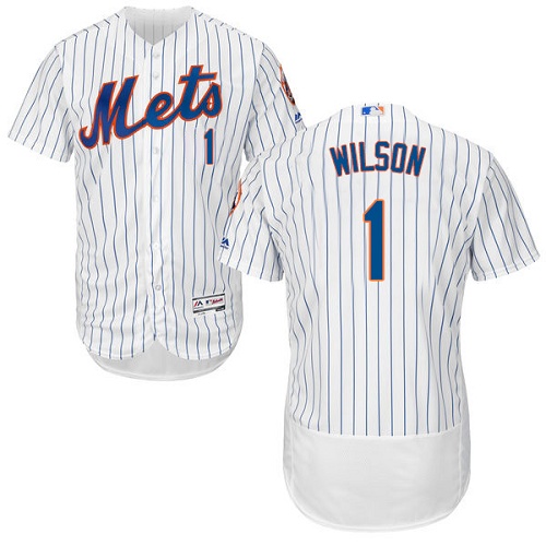 Mets #1 Mookie Wilson White(Blue Strip) Flexbase Authentic Collection Stitched MLB Jersey - Click Image to Close